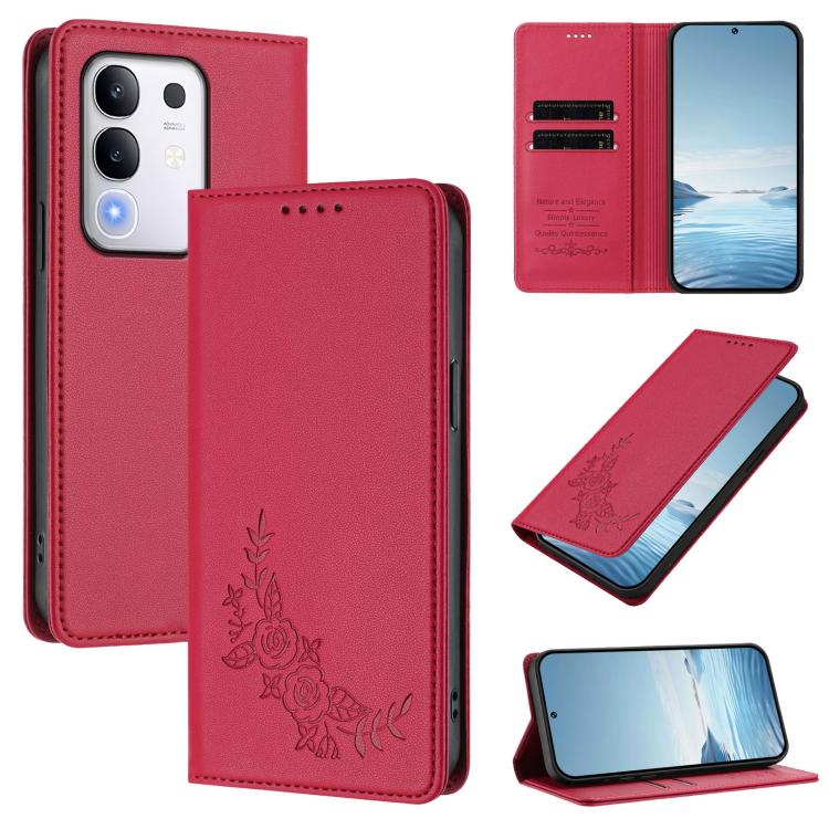 Peony Embossed Magnetic RFID Vegan Leather Phone Case, For vivo Y300 Pro+ 5G / T4 5G, For vivo Y29 4G Global / T4x 5G / Y300T 5G