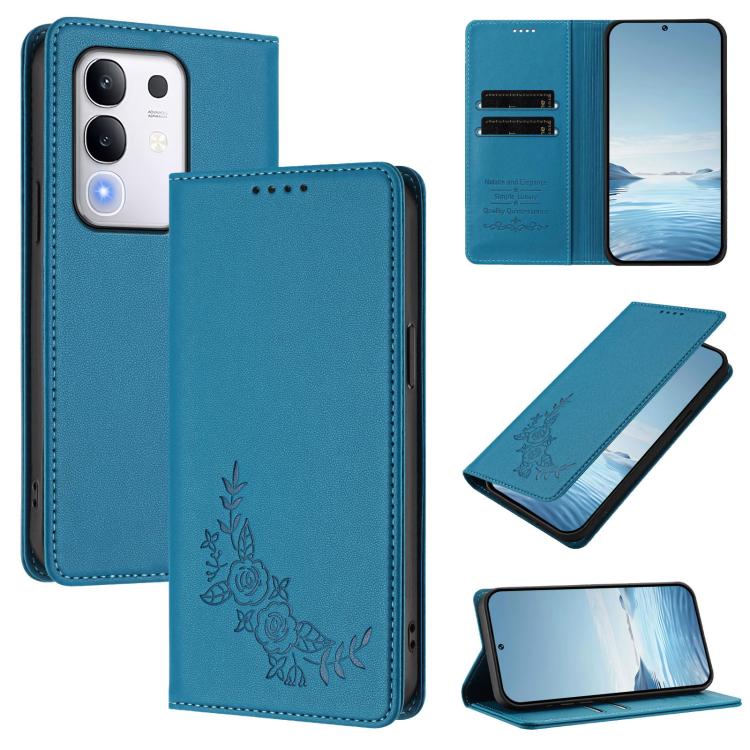 Peony Embossed Magnetic RFID Vegan Leather Phone Case, For vivo Y300 Pro+ 5G / T4 5G, For vivo Y29 4G Global / T4x 5G / Y300T 5G