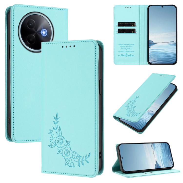 Peony Embossed Magnetic RFID Vegan Leather Phone Case, For vivo Y39 5G Global, For vivo Y19s 4G Global / Y29 5G India