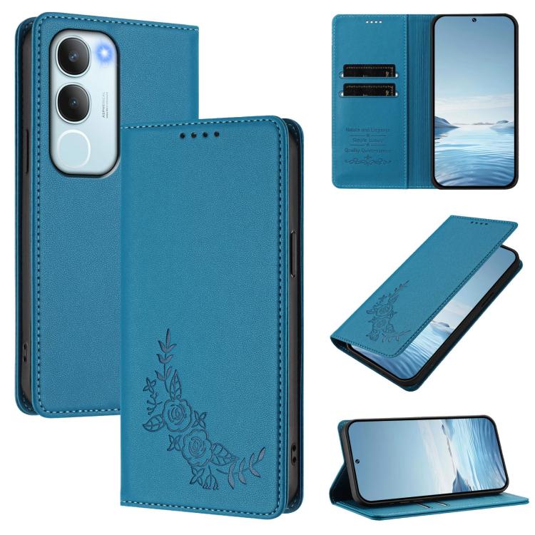 Peony Embossed Magnetic RFID Vegan Leather Phone Case, For vivo Y39 5G Global, For vivo Y19s 4G Global / Y29 5G India