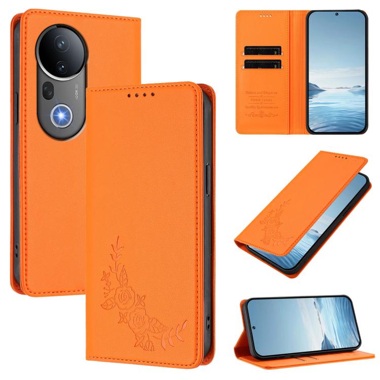 Peony Embossed Magnetic RFID Vegan Leather Phone Case, For vivo S20 5G, For vivo S20 Pro 5G
