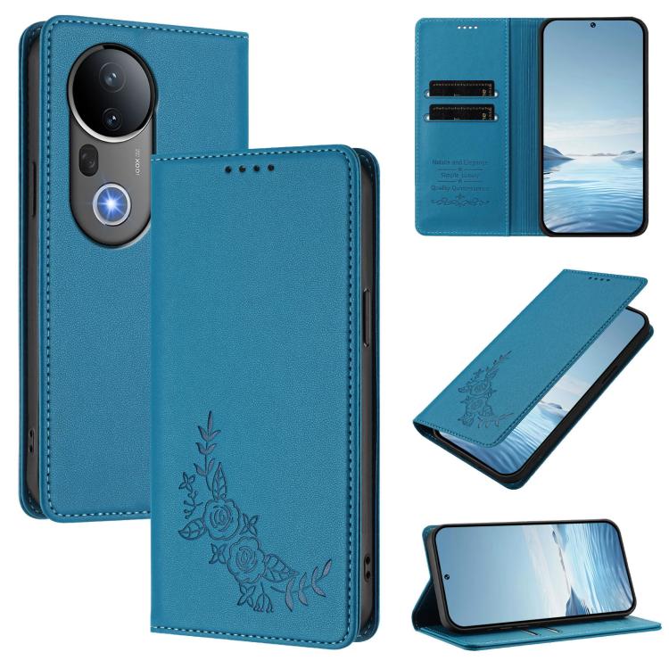 Peony Embossed Magnetic RFID Vegan Leather Phone Case, For vivo S20 5G, For vivo S20 Pro 5G