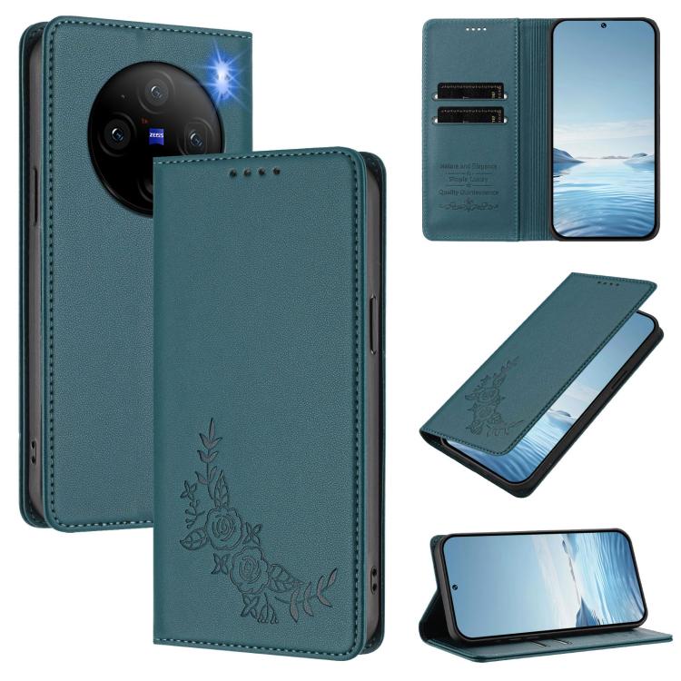 Peony Embossed Magnetic RFID Vegan Leather Phone Case, For vivo X100 Pro / X100s Pro 5G, For vivo X100s 5G