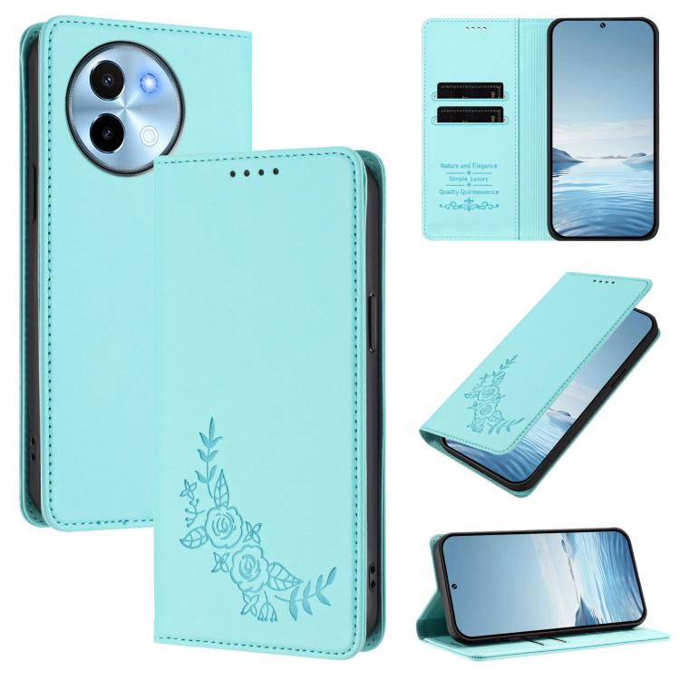 Peony Embossed Magnetic RFID Vegan Leather Phone Case, For vivo Y38 5G / T3x 5G Global, For vivo iQOO Z9x