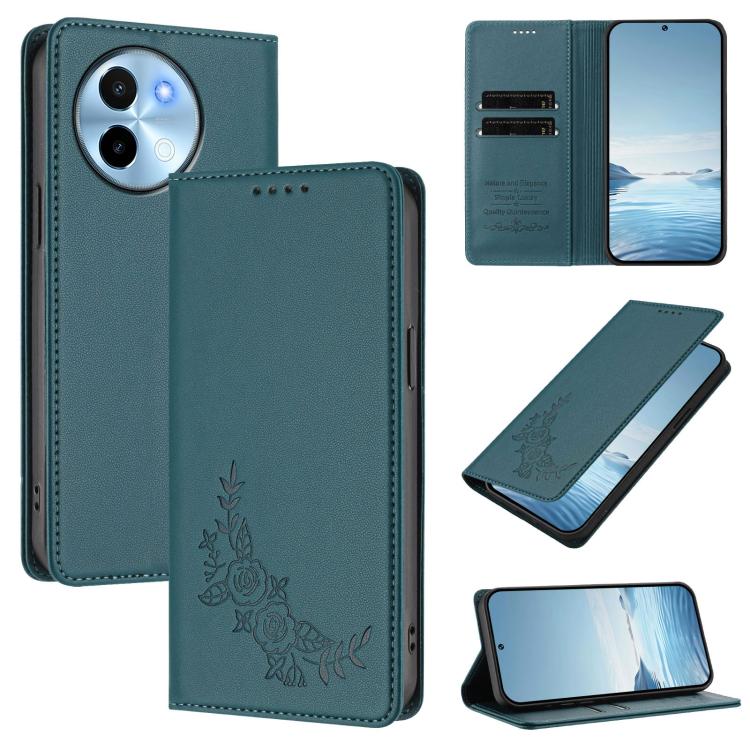 Peony Embossed Magnetic RFID Vegan Leather Phone Case, For vivo Y38 5G / T3x 5G Global, For vivo iQOO Z9x