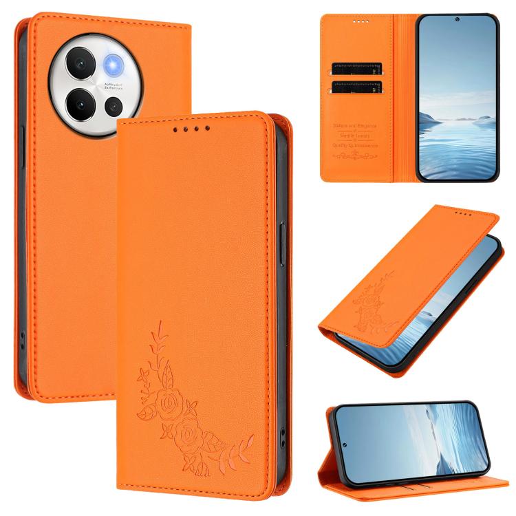 Peony Embossed Magnetic RFID Vegan Leather Phone Case, For vivo Y03 4G / Y18 4G / Y28s Global, For vivo V40 Lite 5G / V30e 5G Global