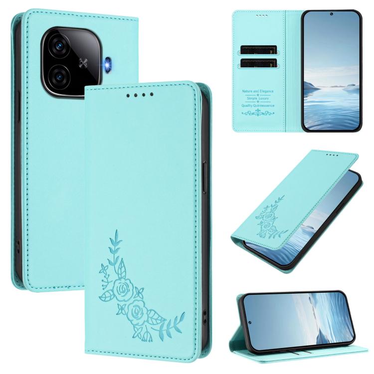 Peony Embossed Magnetic RFID Vegan Leather Phone Case, For vivo iQOO Z9 / Z9 Turbo, For vivo V30 / V30 Pro 5G Global