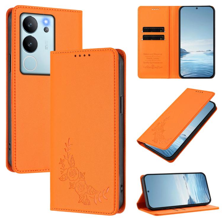 Peony Embossed Magnetic RFID Vegan Leather Phone Case, For vivo V29e 5G / Y200 5G / V30 Lite 5G Global, For vivo X100 5G
