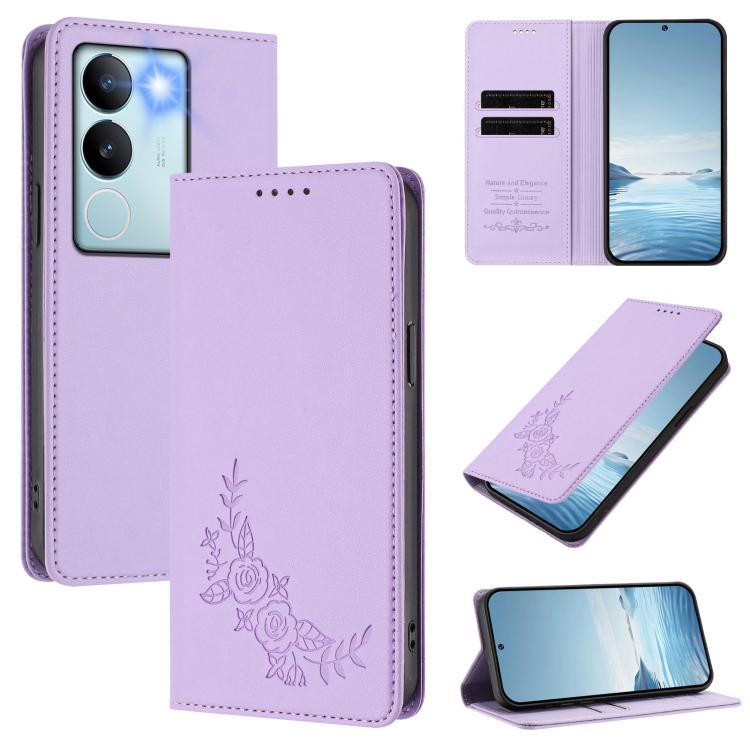 Peony Embossed Magnetic RFID Vegan Leather Phone Case, For vivo Y27s 4G / Y36 4G, For vivo V29 / V29 Pro Global