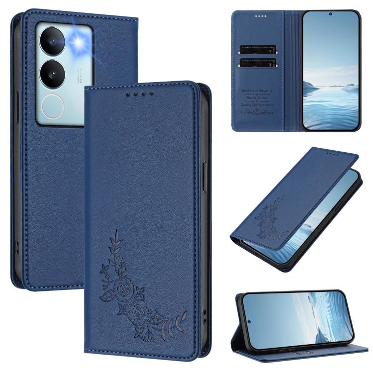 Peony Embossed Magnetic RFID Vegan Leather Phone Case, For vivo Y27s 4G / Y36 4G, For vivo V29 / V29 Pro Global