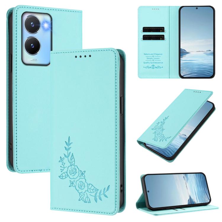 Peony Embossed Magnetic RFID Vegan Leather Phone Case, For vivo Y56 5G / Y16 4G / Y02s 4G, For vivo V27 / V27 Pro 5G Global