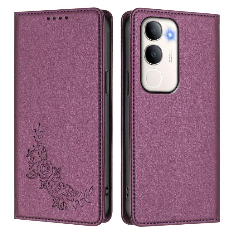 Peony Embossed Magnetic RFID Vegan Leather Phone Case, For vivo Y50 / Y50s / Y50e 5G, For vivo X300s 5G
