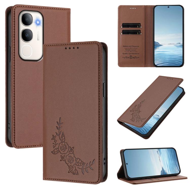 Peony Embossed Magnetic RFID Vegan Leather Phone Case, For vivo Y50 / Y50s / Y50e 5G, For vivo X300s 5G