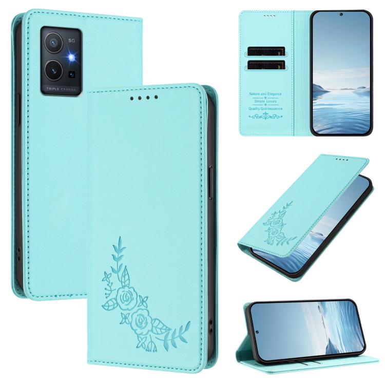 Peony Embossed Magnetic RFID Vegan Leather Phone Case, For vivo V27e 4G / T2 4G Global, For vivo Y55s / Y55 / Y75 5G