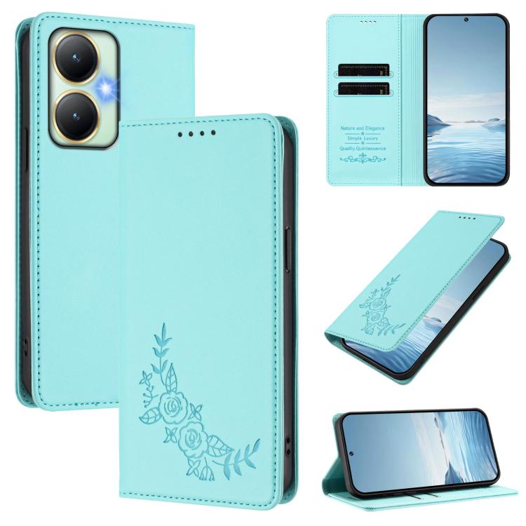 Peony Embossed Magnetic RFID Vegan Leather Phone Case, For vivo S50 Pro mini / X300 FE 5G Russia, For vivo Y27 4G / 5G 2023 Global