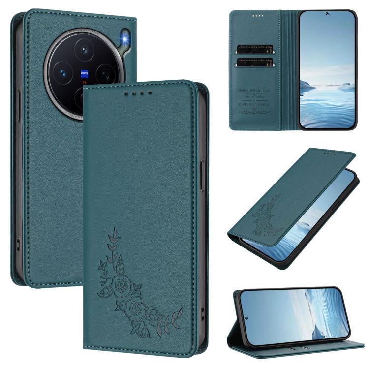 Peony Embossed Magnetic RFID Vegan Leather Phone Case, For vivo Y50 / Y50s / Y50e 5G, For vivo X300s 5G