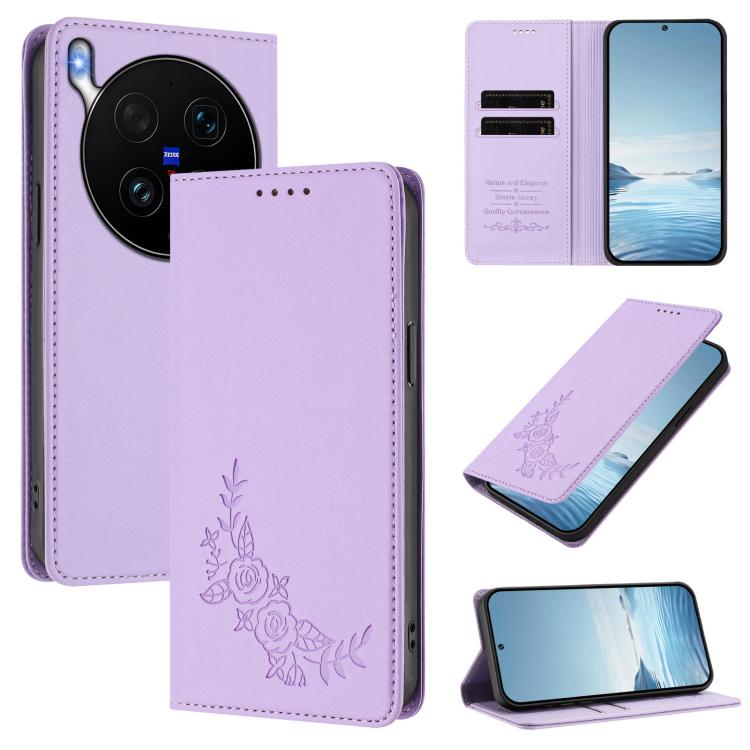 Peony Embossed Magnetic RFID Vegan Leather Phone Case, For vivo iQOO Z11 Turbo 5G, For vivo X300 Ultra 5G