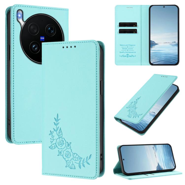 Peony Embossed Magnetic RFID Vegan Leather Phone Case, For vivo iQOO Z11 Turbo 5G, For vivo X300 Ultra 5G