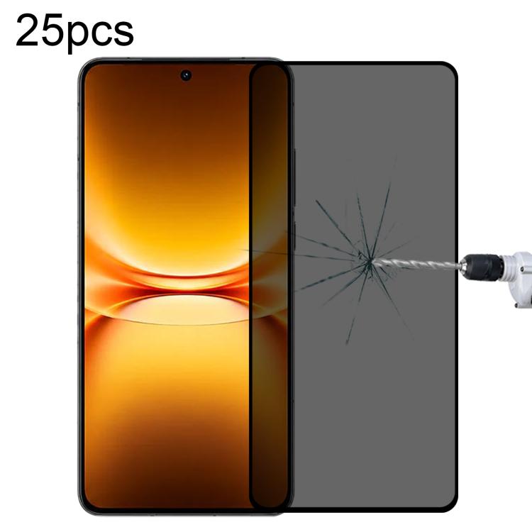 25pcs Full Cover Anti-peeping Tempered Glass Film, Support Fingerprint Unlocking, For vivo S60 5G, For vivo S60 Vitality 5G, For vivo Y600 Turbo 5G, For vivo X300 FE 5G Russia, For vivo iQOO 15T 5G, For vivo X300s, For vivo V70