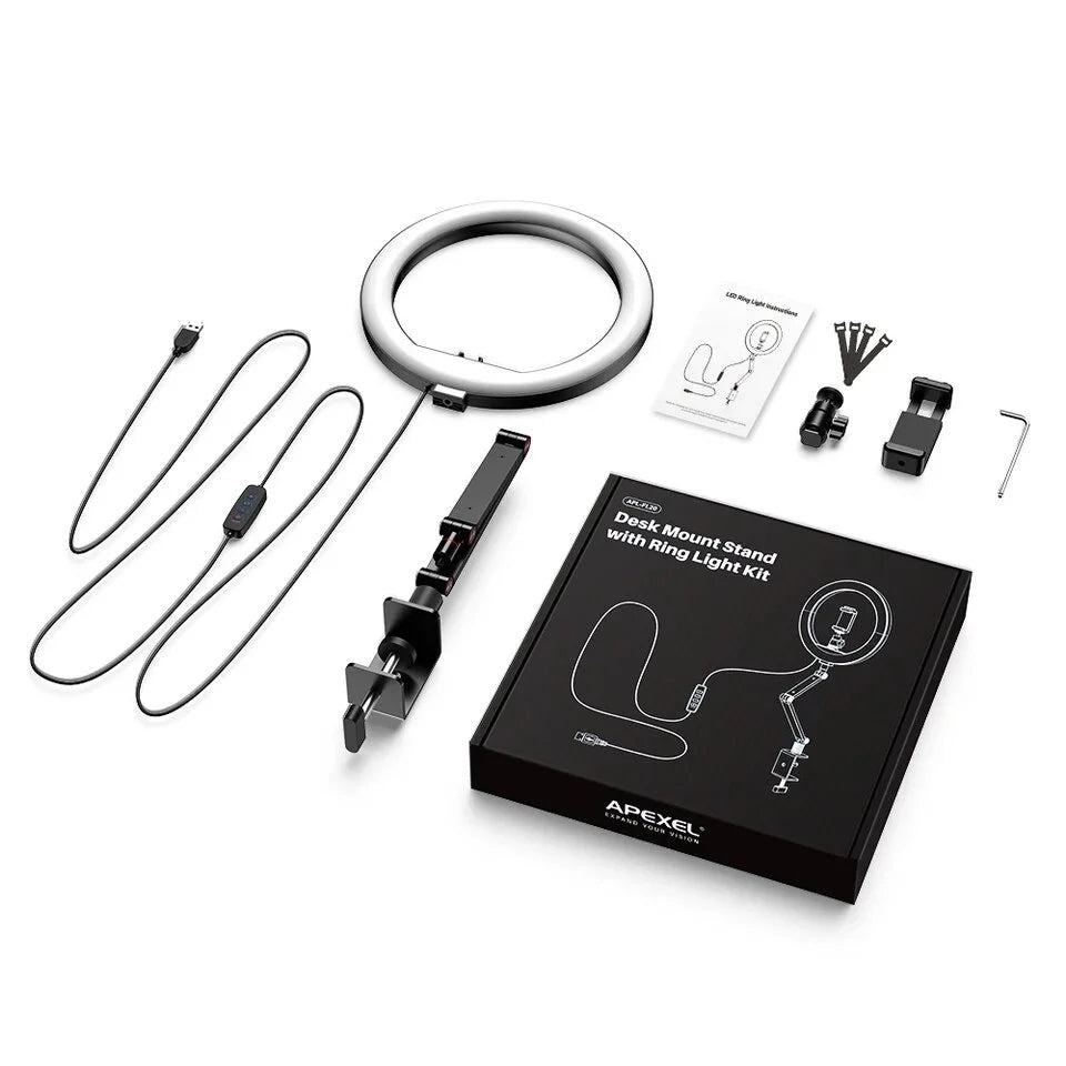APEXEL Ring Light with Desk Mounting Clamp System engape38 - APEXEL INDIA - Mobile Lens - Mobile Camera Lens - Cellphone Accessories - Phone Lens - Smartphone Lens