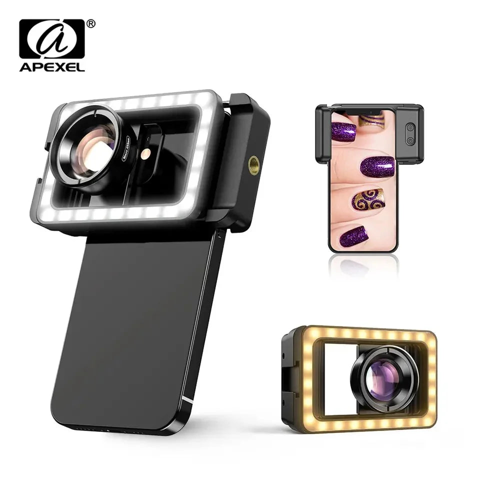 New Apexel 100mm Upgraded Mobile Macro Lens LED Light Mobile