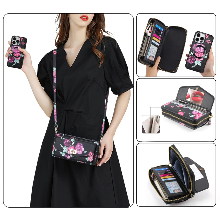 Flower Multi-functional Crossbody Zipper Wallet MagSafe Leather Phone Case, For iPhone 15 Pro Max, For iPhone 15 Pro, For iPhone 15 Plus, For iPhone 15 Apple Accessories engflo4468 iPhone 15 Pro Max - APEXEL INDIA - Mobile Lens - Mobile Camera Lens - Cellphone Accessories - Phone Lens - Smartphone Lens