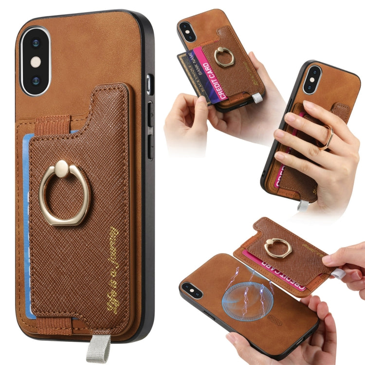 Retro Magsafe Cross Leather Ring Holder Card Bag Phone Case, For iPhone 7 / 8 / SE 2022, For iPhone 12 / 12 Pro, For iPhone X / XS Apple Accessories engret4889 More iPhone Cases - APEXEL INDIA - Mobile Lens - Mobile Camera Lens - Cellphone Accessories - Phone Lens - Smartphone Lens