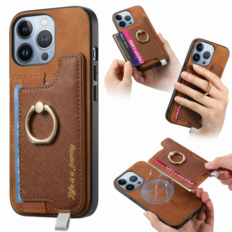 Retro Magsafe Cross Leather Ring Holder Card Bag Phone Case, For iPhone 14, For iPhone 14 Pro, For iPhone 14 Pro Max Apple Accessories engret4887 iPhone 14 - APEXEL INDIA - Mobile Lens - Mobile Camera Lens - Cellphone Accessories - Phone Lens - Smartphone Lens