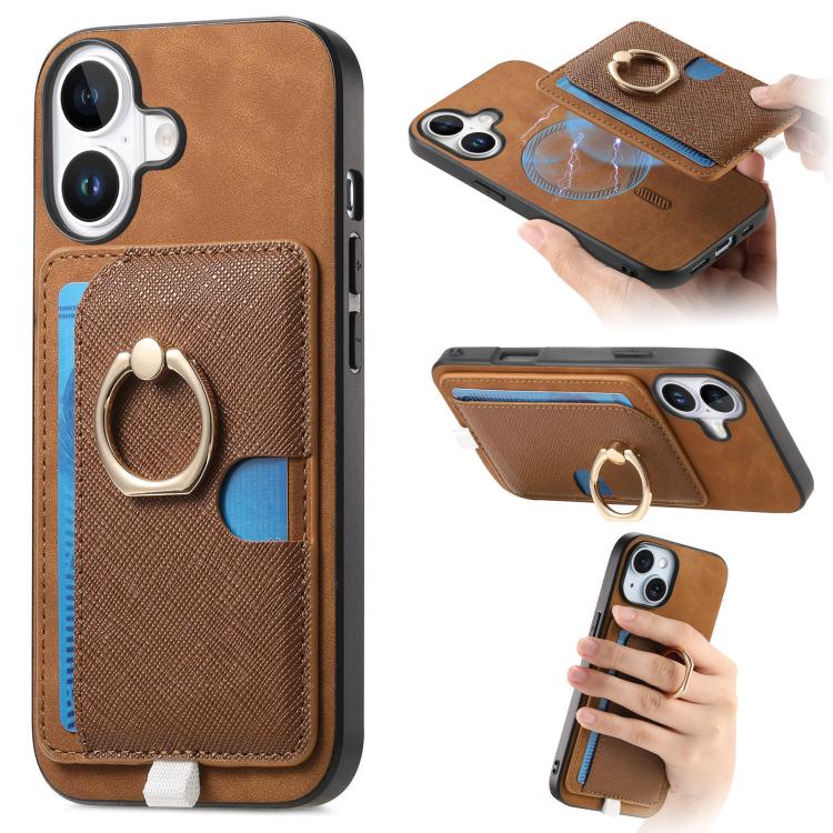 Retro Cross Leather Ring Side Insert Card Bag MagSafe Phone Case, For iPhone 16 Plus, For iPhone 16, For iPhone 15 Pro max Apple Accessories engret5066 iPhone 16 Plus - APEXEL INDIA - Mobile Lens - Mobile Camera Lens - Cellphone Accessories - Phone Lens - Smartphone Lens