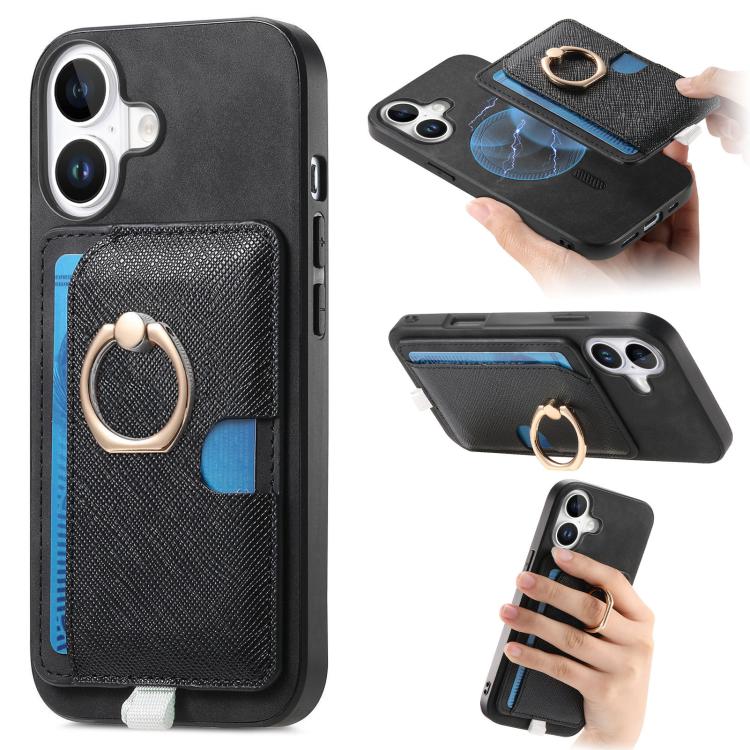 Retro Cross Leather Ring Side Insert Card Bag MagSafe Phone Case, For iPhone 16 Plus, For iPhone 16, For iPhone 15 Pro max Apple Accessories engret5066 iPhone 16 Plus - APEXEL INDIA - Mobile Lens - Mobile Camera Lens - Cellphone Accessories - Phone Lens - Smartphone Lens