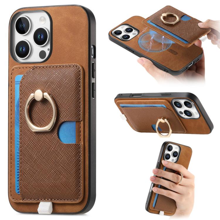 Retro Cross Leather Ring Side Insert Card Bag MagSafe Phone Case, For iPhone 15 Pro, For iPhone 15 Plus, For iPhone 15 Apple Accessories engret5082 iPhone 15 Pro - APEXEL INDIA - Mobile Lens - Mobile Camera Lens - Cellphone Accessories - Phone Lens - Smartphone Lens