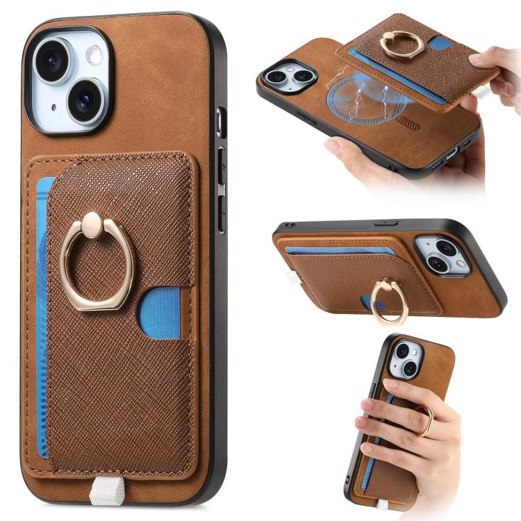 Retro Cross Leather Ring Side Insert Card Bag MagSafe Phone Case, For iPhone 15 Pro, For iPhone 15 Plus, For iPhone 15 Apple Accessories engret5082 iPhone 15 Pro - APEXEL INDIA - Mobile Lens - Mobile Camera Lens - Cellphone Accessories - Phone Lens - Smartphone Lens