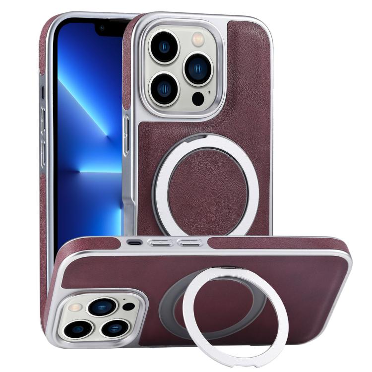 Plated Leather Grain Rotation MagSafe Holder Phone Case, For iPhone 13 Pro Max, For iPhone 13 Pro, For iPhone 13 Apple Accessories engpla5095 More iPhone Cases - APEXEL INDIA - Mobile Lens - Mobile Camera Lens - Cellphone Accessories - Phone Lens - Smartphone Lens