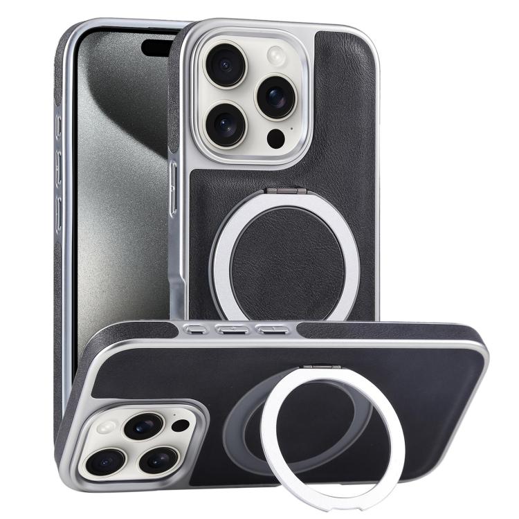 Plated Leather Grain Rotation MagSafe Holder Phone Case, For iPhone 15 Pro Max, For iPhone 15 Pro, For iPhone 15 Plus, For iPhone 15 Apple Accessories engpla5093 iPhone 15 Pro Max - APEXEL INDIA - Mobile Lens - Mobile Camera Lens - Cellphone Accessories - Phone Lens - Smartphone Lens