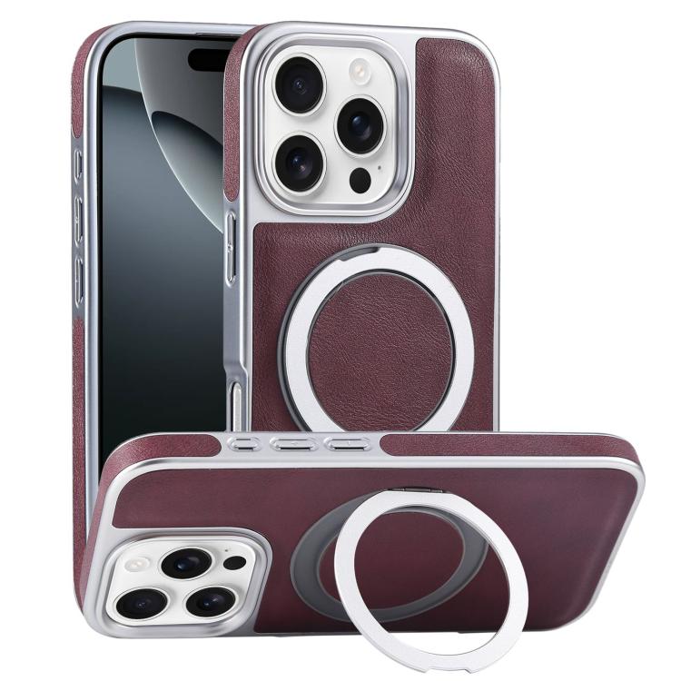 Plated Leather Grain Rotation MagSafe Holder Phone Case, For iPhone 16 Pro Max, For iPhone 16 Pro, For iPhone 16 Plus, For iPhone 16 Apple Accessories engpla5083 iPhone 16 Pro Max - APEXEL INDIA - Mobile Lens - Mobile Camera Lens - Cellphone Accessories - Phone Lens - Smartphone Lens