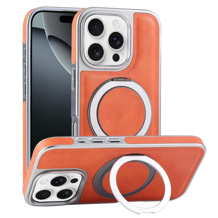 Plated Leather Grain Rotation MagSafe Holder Phone Case, For iPhone 16 Pro Max, For iPhone 16 Pro, For iPhone 16 Plus, For iPhone 16 Apple Accessories engpla5083 iPhone 16 Pro Max - APEXEL INDIA - Mobile Lens - Mobile Camera Lens - Cellphone Accessories - Phone Lens - Smartphone Lens