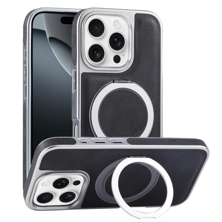 Plated Leather Grain Rotation MagSafe Holder Phone Case, For iPhone 16 Pro Max, For iPhone 16 Pro, For iPhone 16 Plus, For iPhone 16 Apple Accessories engpla5083 iPhone 16 Pro Max - APEXEL INDIA - Mobile Lens - Mobile Camera Lens - Cellphone Accessories - Phone Lens - Smartphone Lens