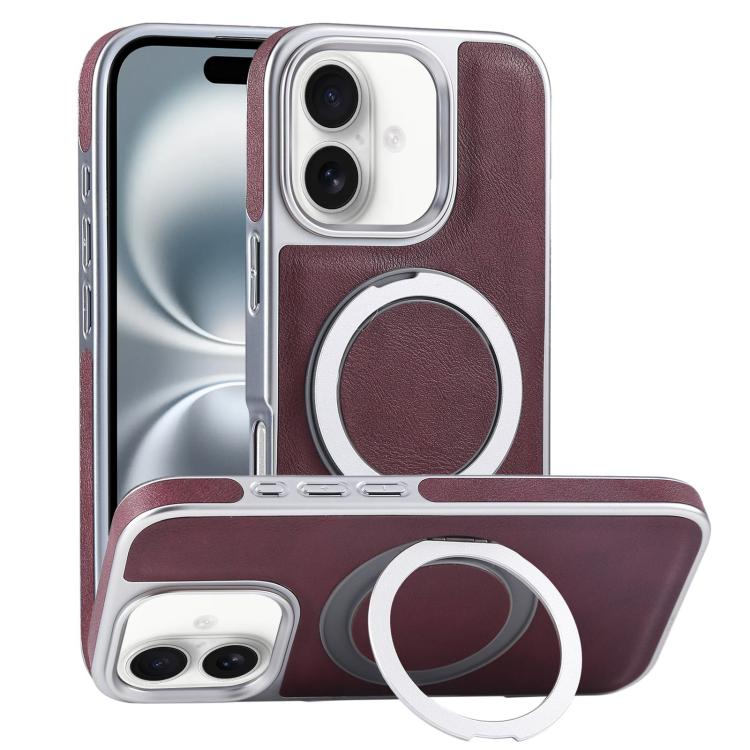 Plated Leather Grain Rotation MagSafe Holder Phone Case, For iPhone 16 Pro Max, For iPhone 16 Pro, For iPhone 16 Plus, For iPhone 16 Apple Accessories engpla5083 iPhone 16 Pro Max - APEXEL INDIA - Mobile Lens - Mobile Camera Lens - Cellphone Accessories - Phone Lens - Smartphone Lens