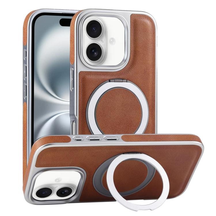 Plated Leather Grain Rotation MagSafe Holder Phone Case, For iPhone 16 Pro Max, For iPhone 16 Pro, For iPhone 16 Plus, For iPhone 16 Apple Accessories engpla5083 iPhone 16 Pro Max - APEXEL INDIA - Mobile Lens - Mobile Camera Lens - Cellphone Accessories - Phone Lens - Smartphone Lens
