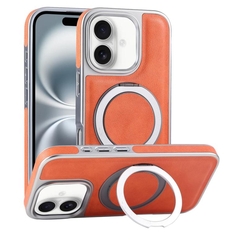 Plated Leather Grain Rotation MagSafe Holder Phone Case, For iPhone 16 Pro Max, For iPhone 16 Pro, For iPhone 16 Plus, For iPhone 16 Apple Accessories engpla5083 iPhone 16 Pro Max - APEXEL INDIA - Mobile Lens - Mobile Camera Lens - Cellphone Accessories - Phone Lens - Smartphone Lens