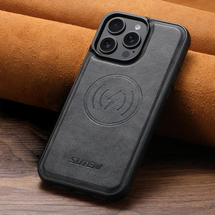 Suteni G5 Cowhide Leather MagSafe Magnetic Phone Case, For iPhone 12 Pro