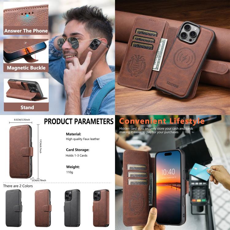 Suteni Q05 2-in-1 Multi-function MagSafe Wallet Litchi Leather Phone Case, For iPhone 13 Pro Max, For iPhone 13 Pro, For iPhone 13 Apple Accessories engsut5560 More iPhone Cases - Suteni - Mobile Lens - Mobile Camera Lens - Cellphone Accessories - Phone Lens - Smartphone Lens