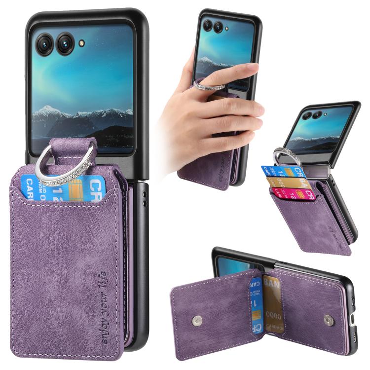 Retro Leather Ring Vertical Flip Wallet Phone Case, For Motorola Moto Razr 40, For Motorola Moto Razr 40 Ultra engret6097 Mobile Accessories Motorola Motorola Cases - APEXEL INDIA - Mobile Lens - Mobile Camera Lens - Cellphone Accessories - Phone Lens - Smartphone Lens