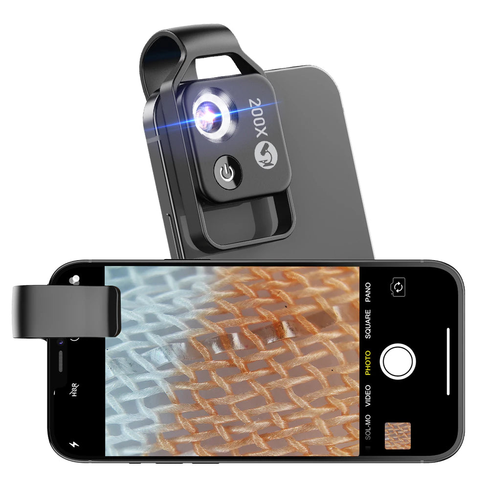 APEXEL HD 200XMagnification Microscope Lens with CPL Filter LED Light For  Phones