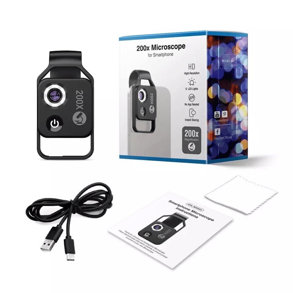 APEXEL 200X Magnification Mobile Camera Microscope with LED Light engape16 Macro microscope - APEXEL INDIA - Mobile Lens - Mobile Camera Lens - Cellphone Accessories - Phone Lens - Smartphone Lens