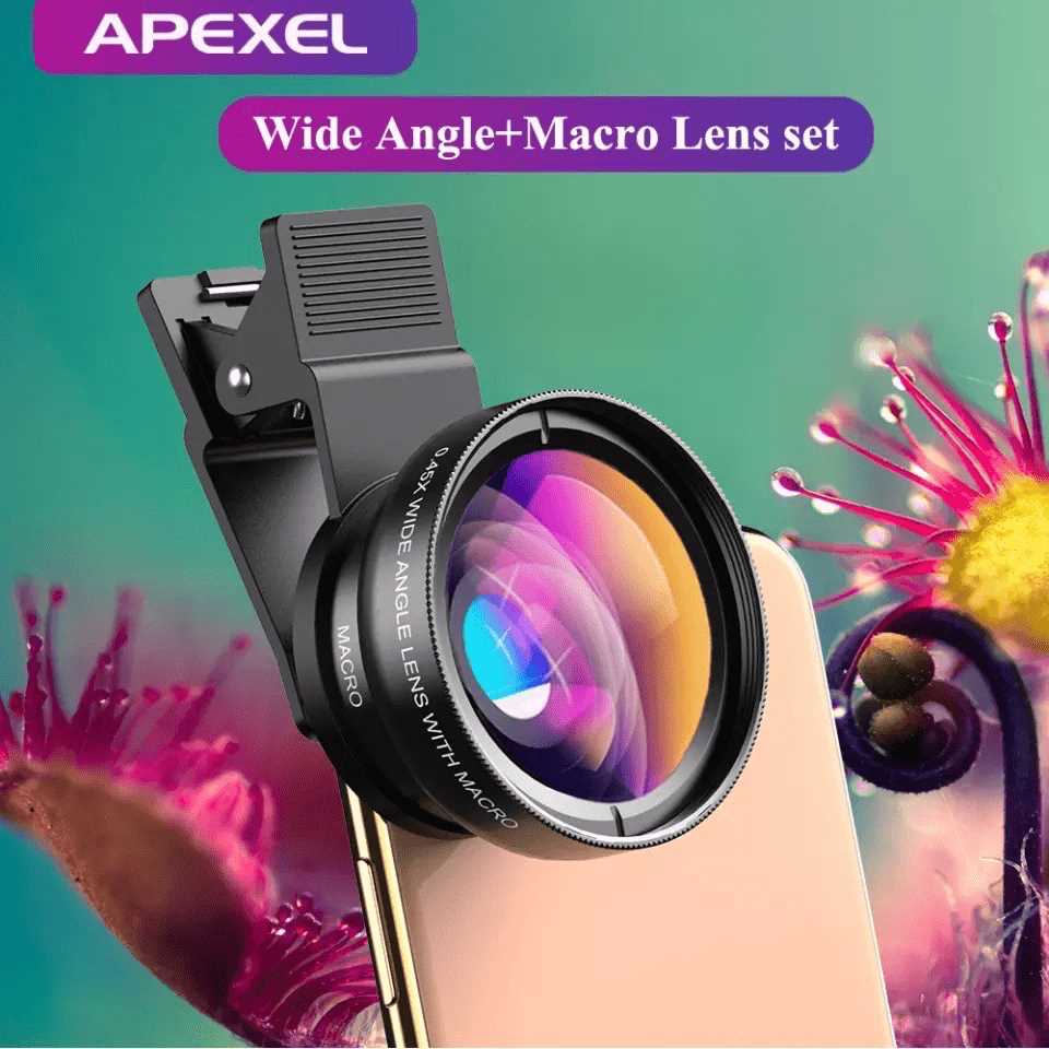 Apexel 2in1 0.45x Wide Angle + 12.5x Macro Smartphone Lens Combo Macro Wide Angle - APEXEL INDIA - Mobile Lens - Mobile Camera Lens - Cellphone Accessories - Phone Lens - Smartphone Lens