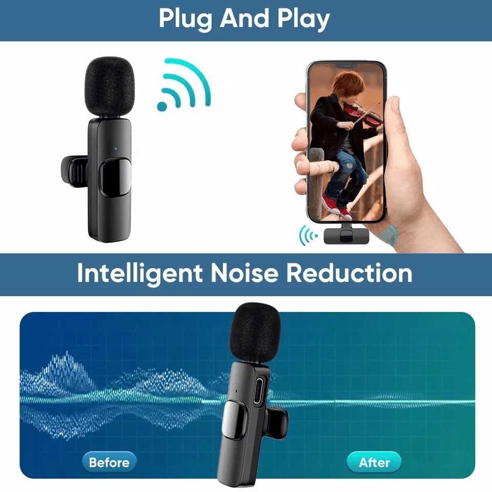 APEXEL Wireless Lavalier Microphone for iPhone and Android Phones