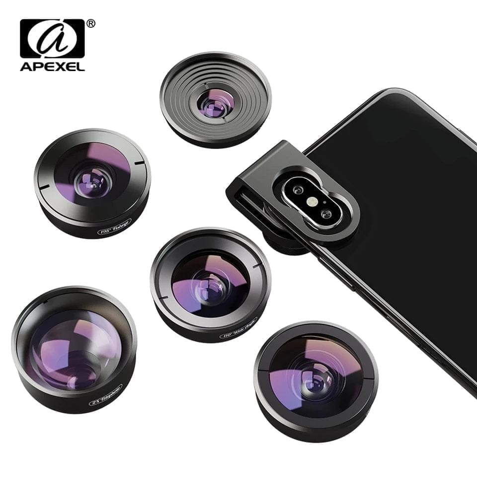 Apexel 5 in 1 Professional HD Phone Camera Lens Combo Lens Best Lenses Combo Fisheye Macro Wide Angle Zoom - APEXEL INDIA - Mobile Lens - Mobile Camera Lens - Cellphone Accessories - Phone Lens - Smartphone Lens
