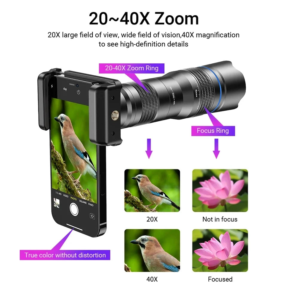 [NEW] Apexel 20x-40x Zoom in Zoom Out Phone Lens + Universal Mobile Holder