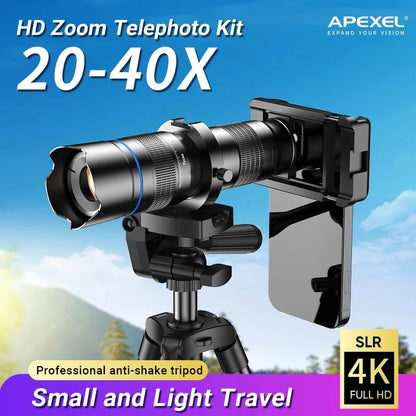 [NEW] Apexel 20x-40x Zoom in Zoom Out Phone Lens + Universal Mobile Holder
